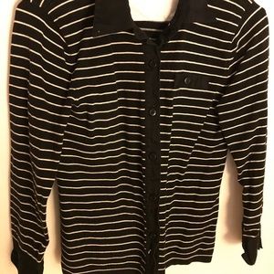Jones New York S/P Button Up Striped Navy and White Top Long Sleeves
